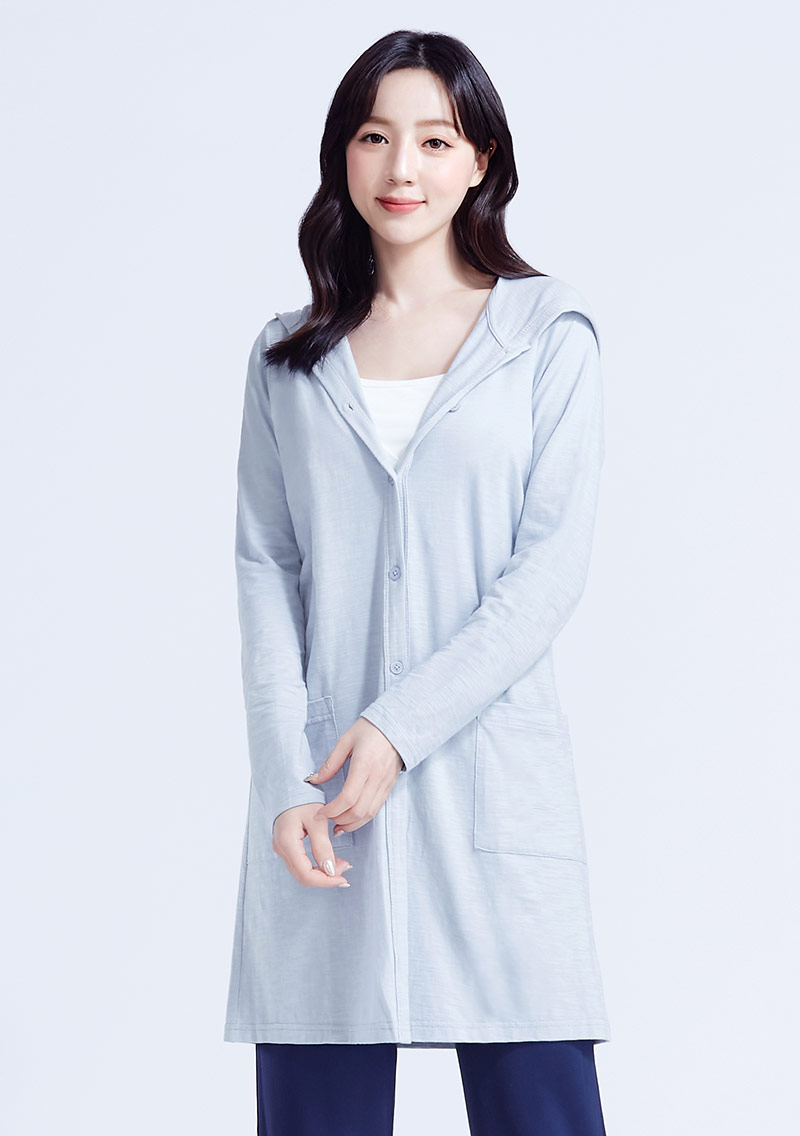 連帽長版竹節棉外套