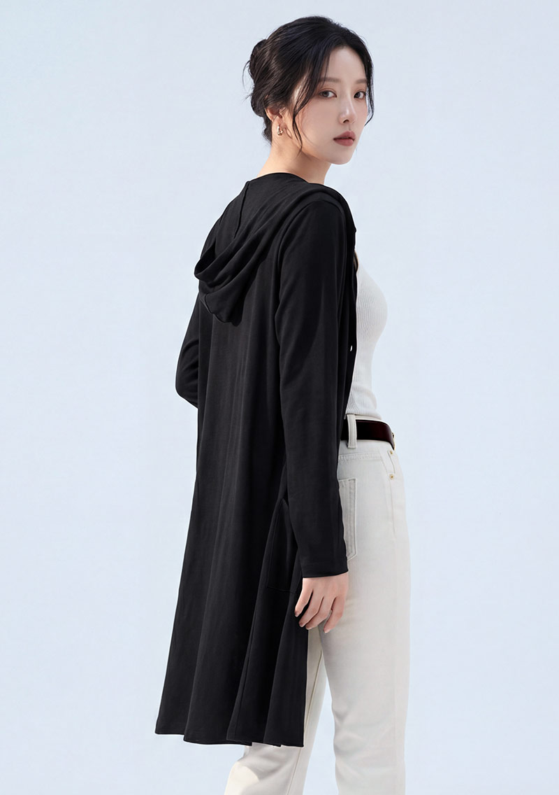 連帽長版竹節棉外套