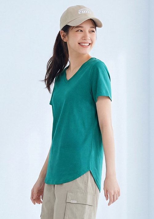 V領短袖純棉長版上衣