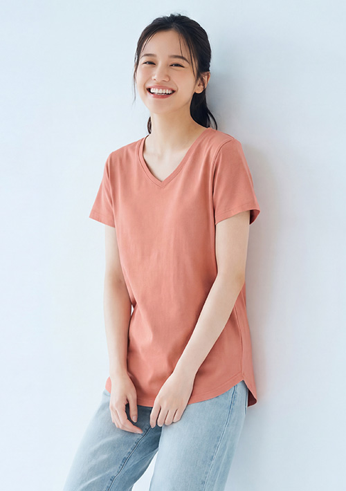 V領短袖純棉長版上衣