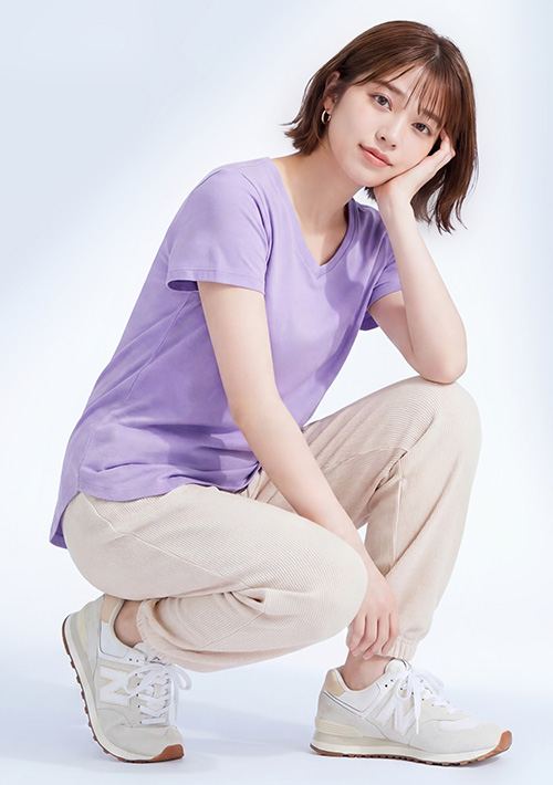 V領短袖純棉長版上衣