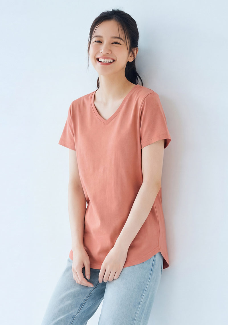 V領短袖純棉長版上衣