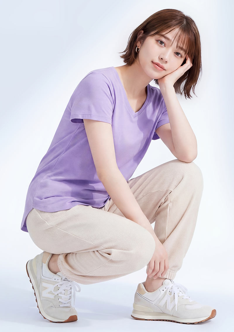 V領短袖純棉長版上衣