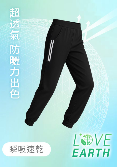 舒適.MIT永續環保材質-抗UV吸排抗菌側條紋印花束口長褲