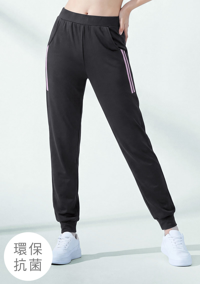 舒適.MIT永續環保材質-抗UV吸排抗菌側條紋印花束口長褲