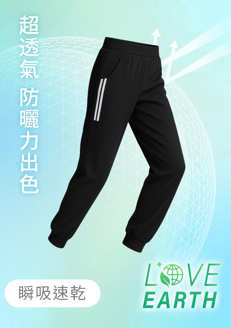 【限時$299】舒適.MIT永續環保材質-抗UV吸排抗菌側條紋印花束口長褲