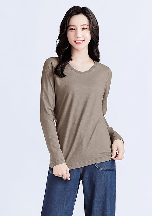 【限時$199】圓領長袖竹節棉上衣