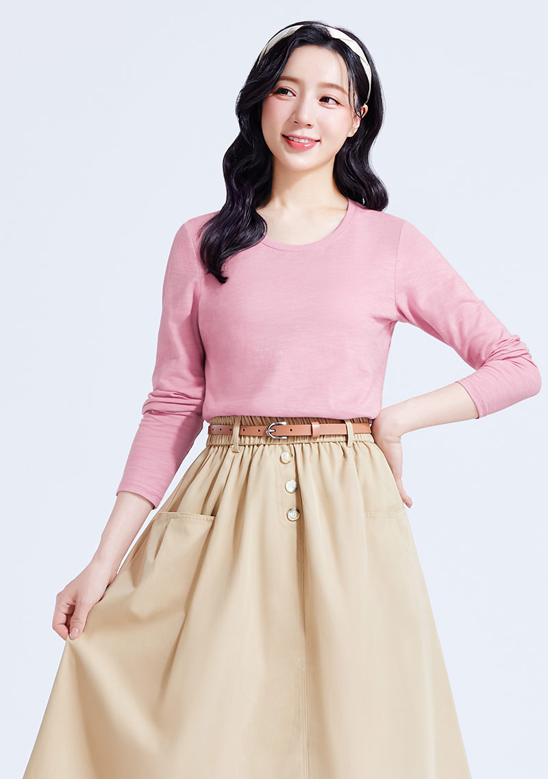 【限時$199】圓領長袖竹節棉上衣