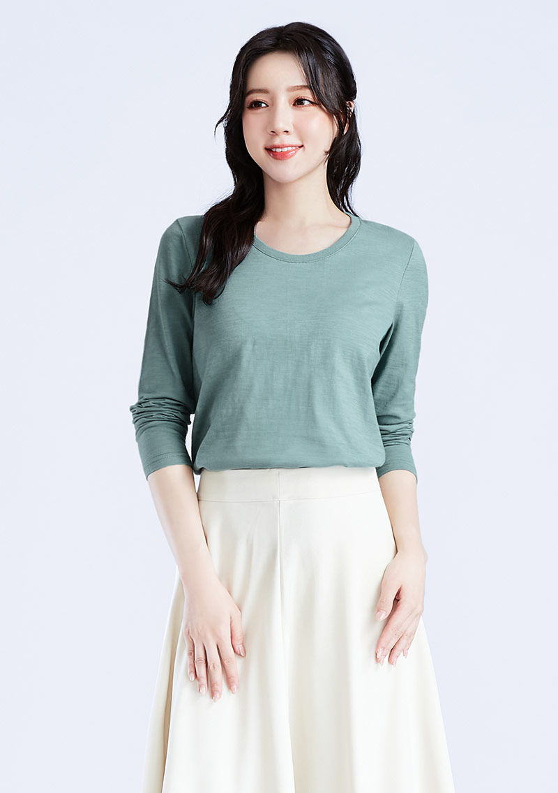 【限時$199】圓領長袖竹節棉上衣