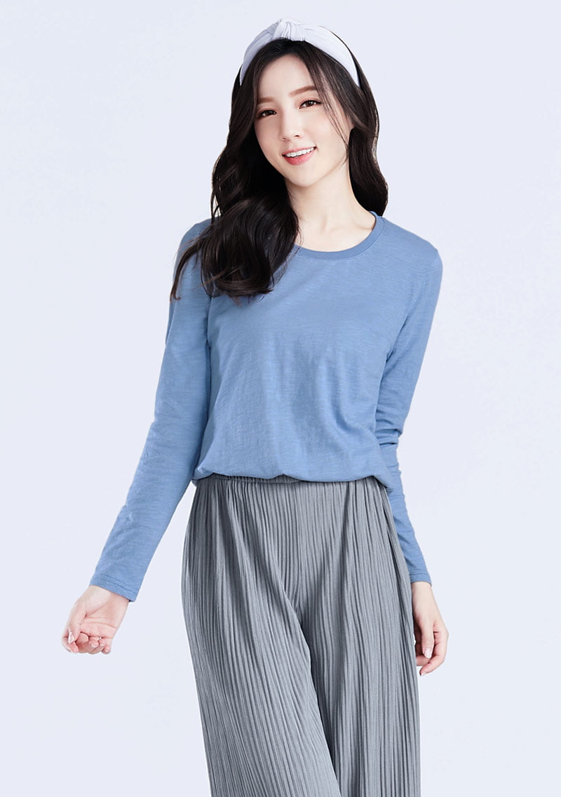 【限時$199】圓領長袖竹節棉上衣