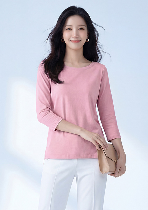圓領七分袖純棉上衣