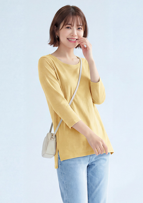 圓領七分袖純棉上衣