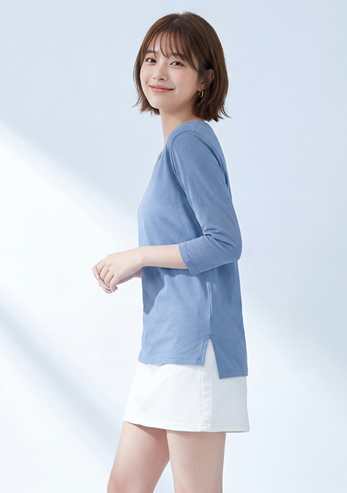 圓領七分袖純棉上衣