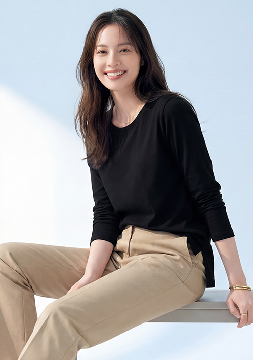 圓領七分袖純棉上衣