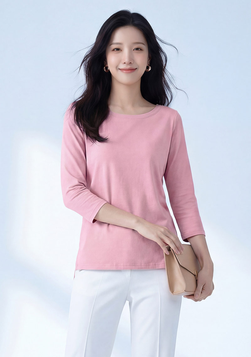 圓領七分袖純棉上衣