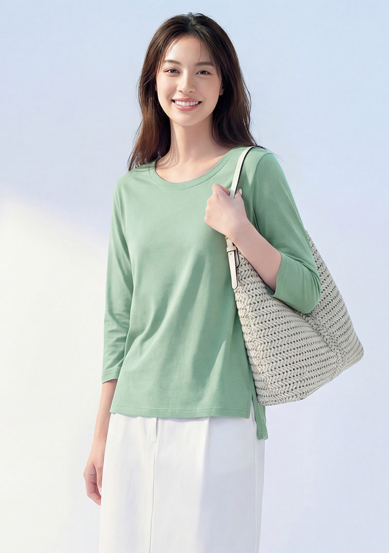 圓領七分袖純棉上衣