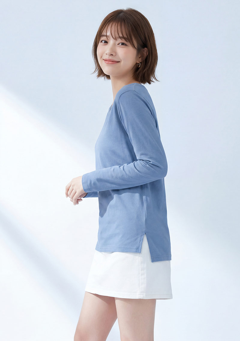 圓領七分袖純棉上衣