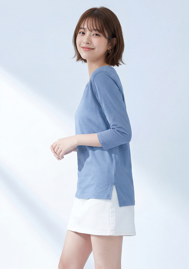 圓領七分袖純棉上衣