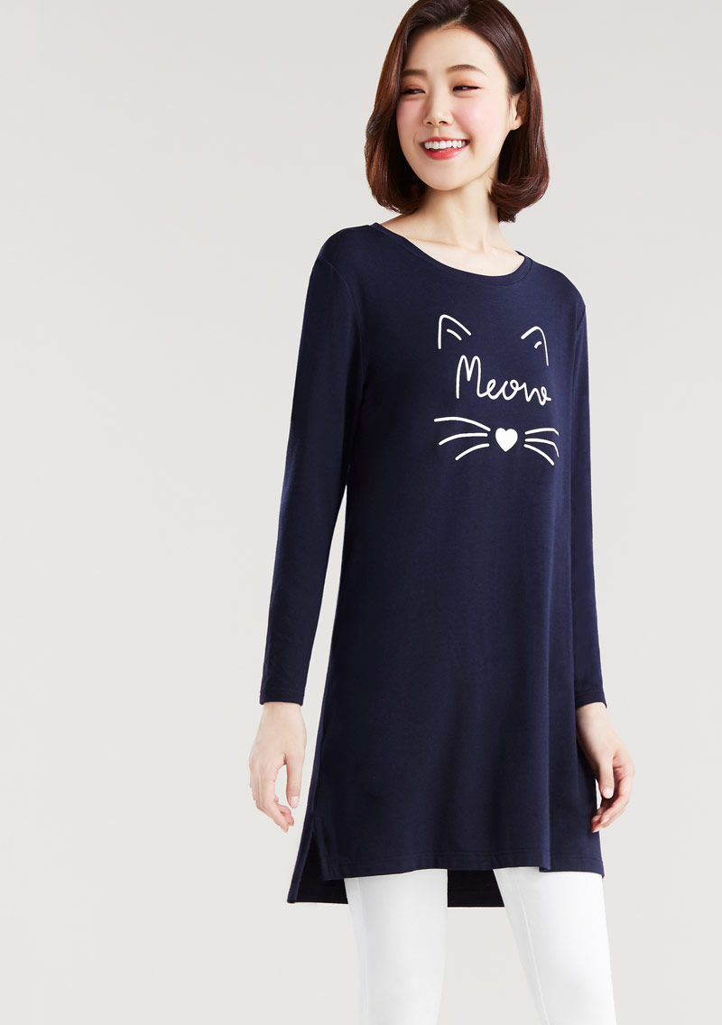 Meow特級四面彈性寬鬆長版衫