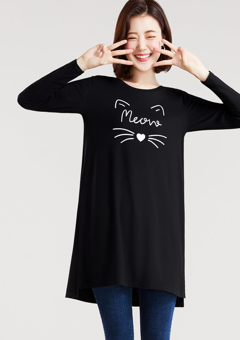 Meow特級四面彈性寬鬆長版衫