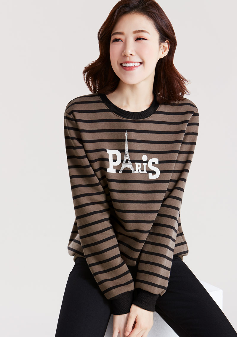 PARIS刷毛條紋印花T恤