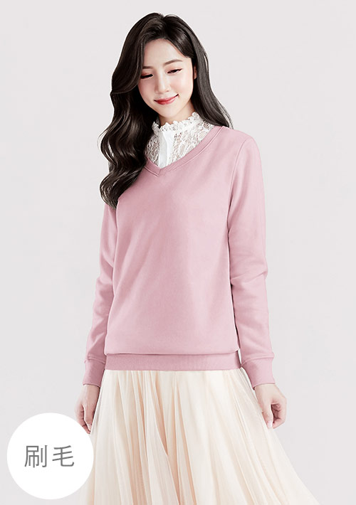 【限時$349】保暖.MIT永續環保材質-V領刷毛大學T