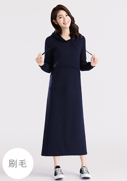 保暖.MIT永續環保材質-刷毛連帽長版洋裝