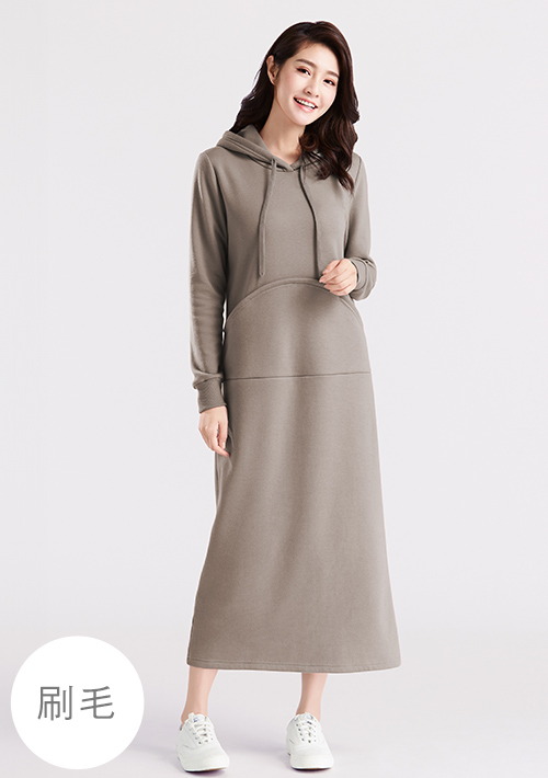 保暖.MIT永續環保材質-刷毛連帽長版洋裝