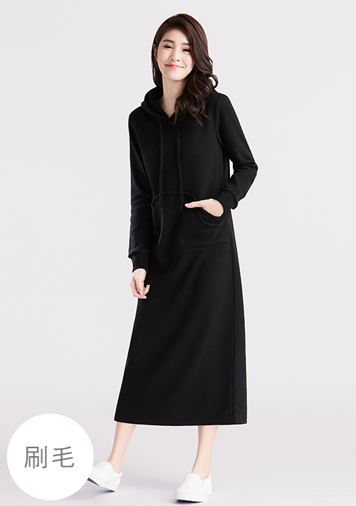 保暖.MIT永續環保材質-刷毛連帽長版洋裝