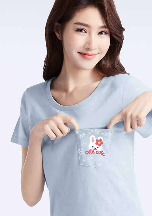 兔子純棉口袋印花T恤