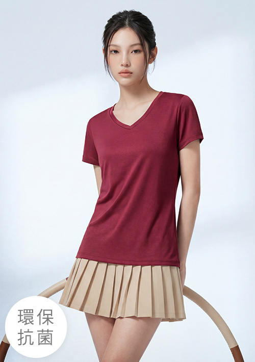 舒適.MIT永續環保材質-抗UV吸排抗菌V領上衣