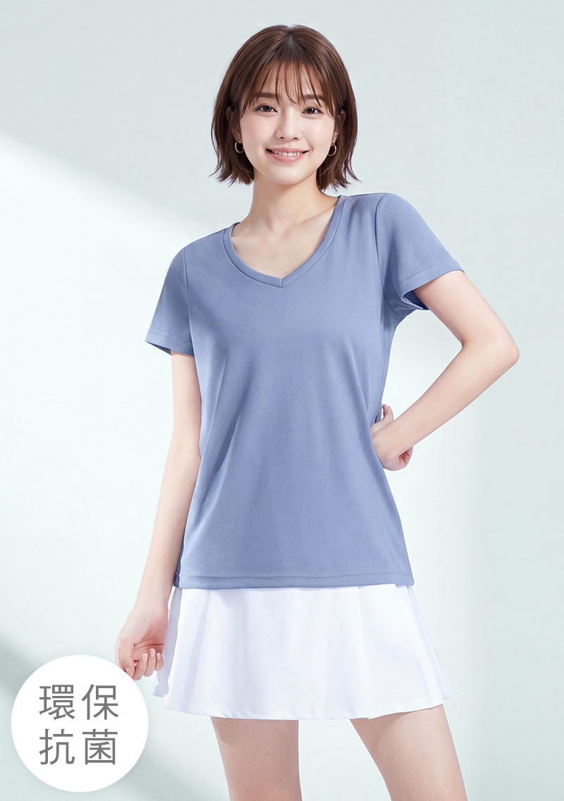 舒適.MIT永續環保材質-抗UV吸排抗菌V領上衣