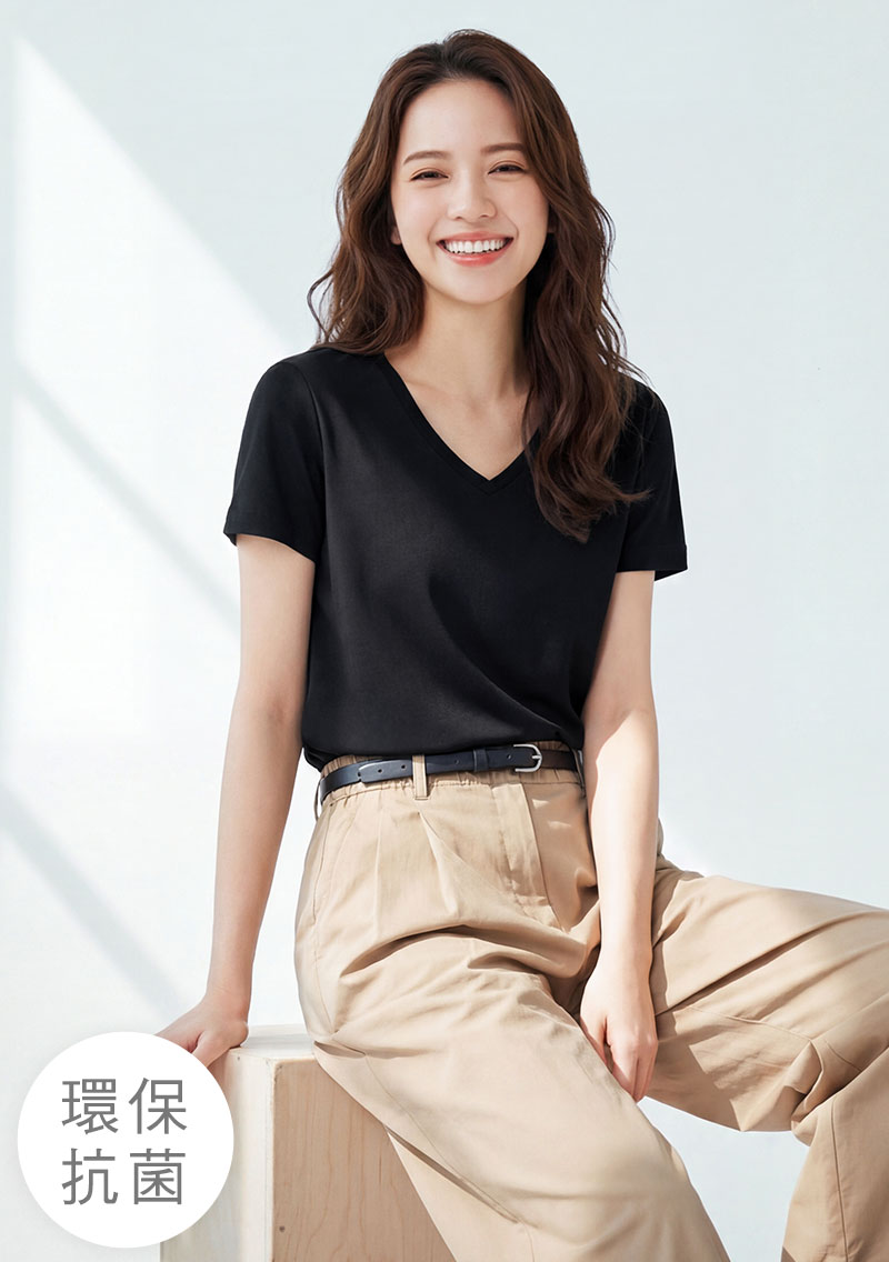 舒適.MIT永續環保材質-抗UV吸排抗菌V領上衣