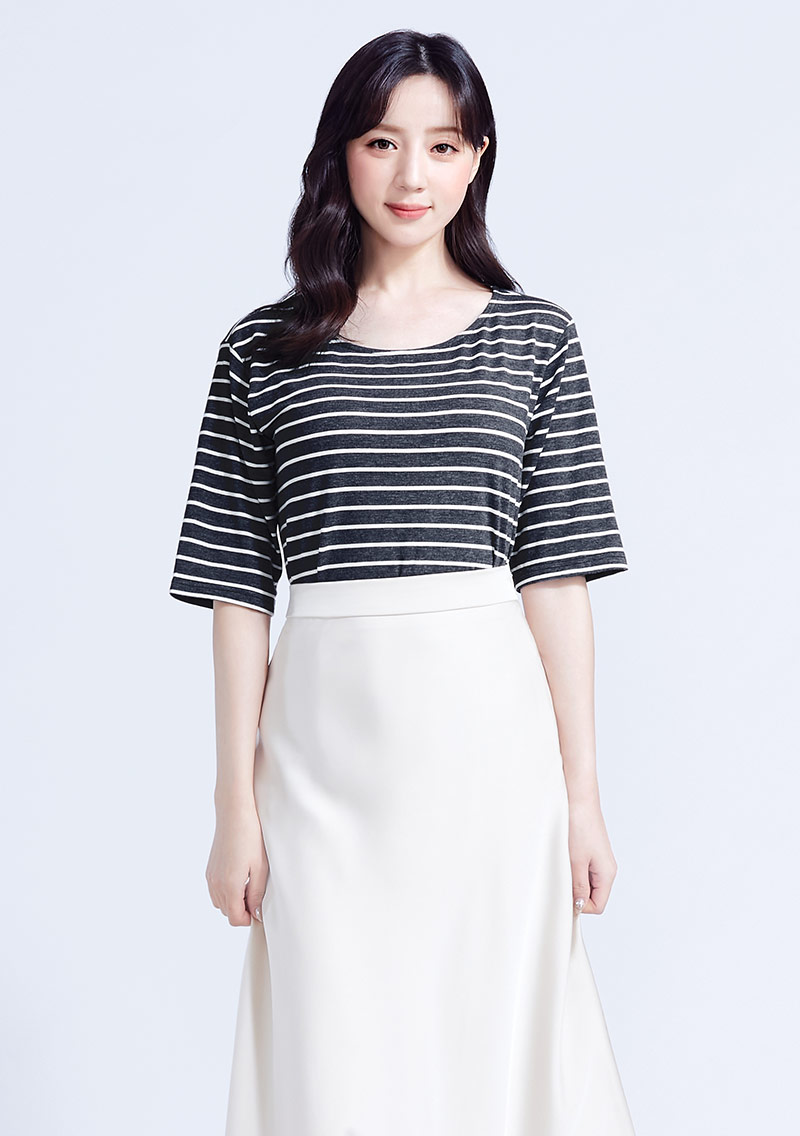 【限時$199】特級四面彈性條紋五分袖上衣