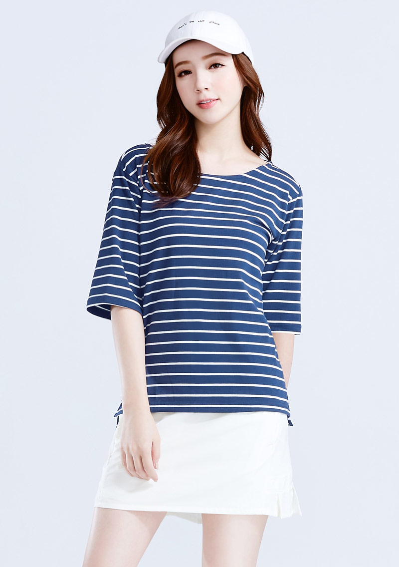 【限時$199】特級四面彈性條紋五分袖上衣