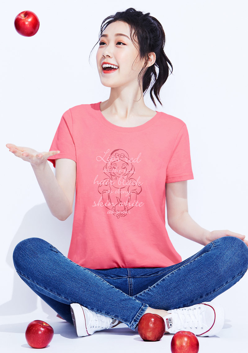 迪士尼公主系列純棉長版印花T恤-01