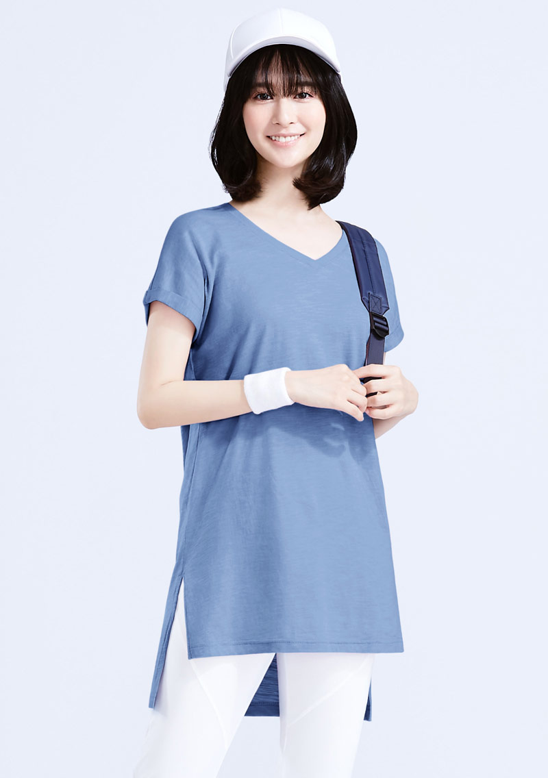 竹節棉V領寬版T恤