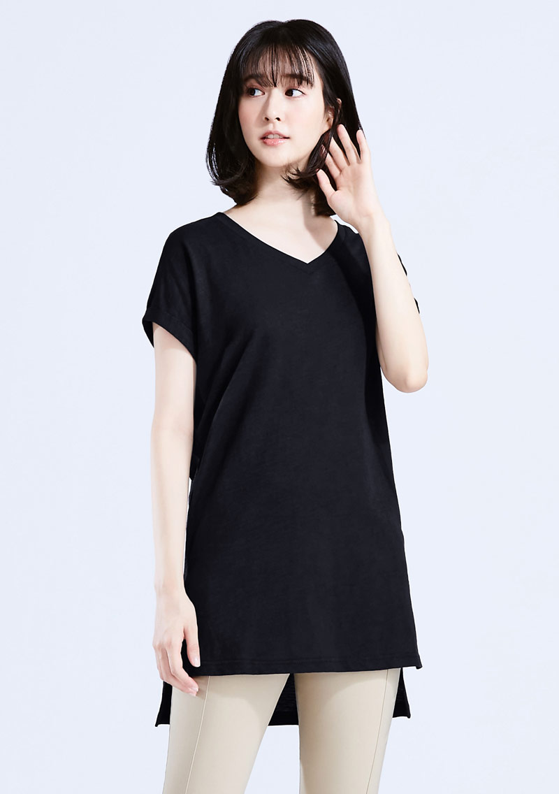 竹節棉V領寬版T恤