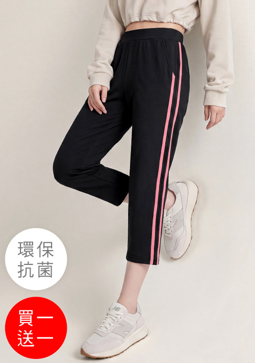 【任選‧買一送一】舒適.MIT永續環保材質-抗UV吸排抗菌邊條七分褲