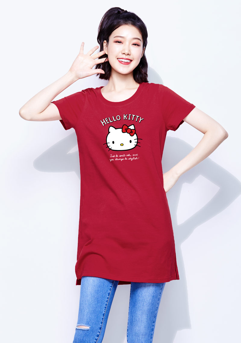 Hello Kitty 純棉長版印花T恤-01