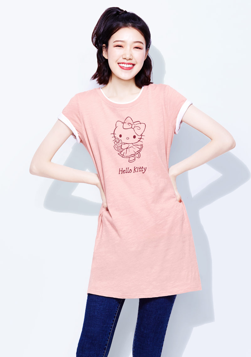 Hello Kitty 竹節棉長版印花T恤-01