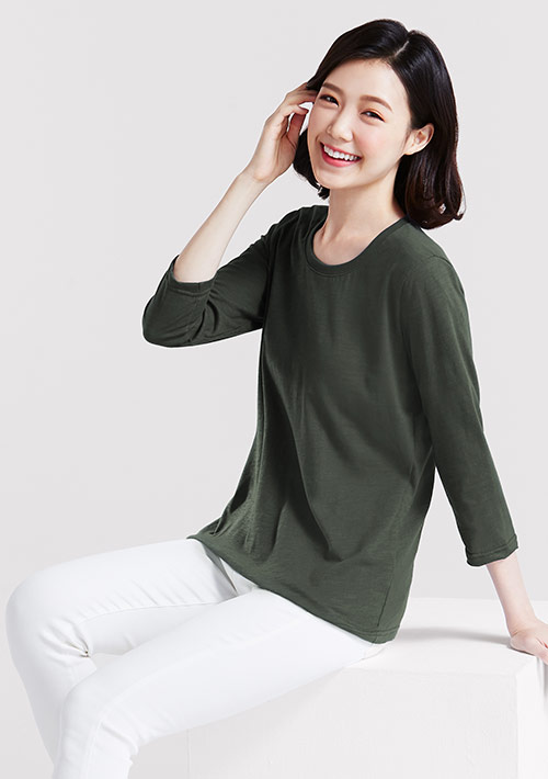 圓領七分袖竹節棉上衣