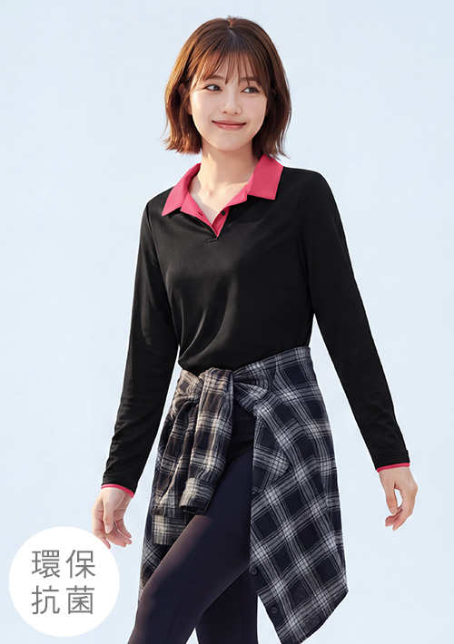 舒適.MIT永續環保材質-抗UV吸排抗菌拼色長袖polo衫