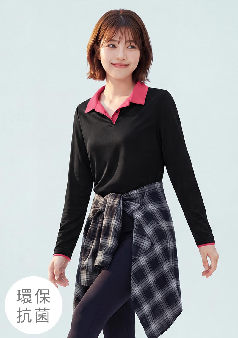 舒適.MIT永續環保材質-抗UV吸排抗菌拼色長袖polo衫