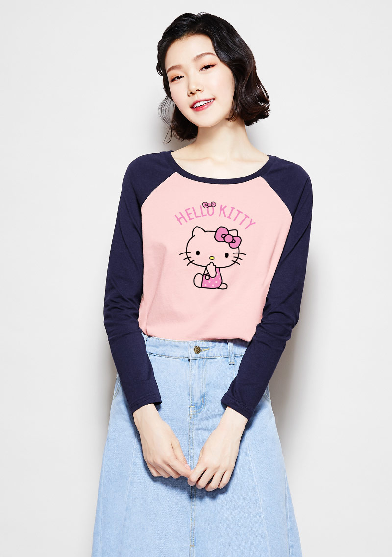 Hello Kitty 純棉配色長袖印花T恤-02