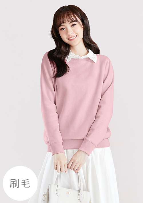 保暖.MIT永續環保材質-圓領刷毛大學T