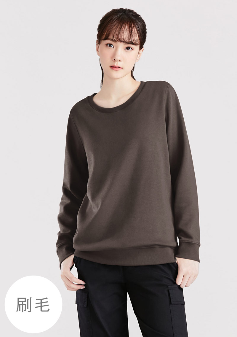 保暖.MIT永續環保材質-圓領刷毛大學T