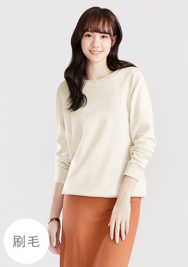 保暖.MIT永續環保材質-圓領刷毛大學T