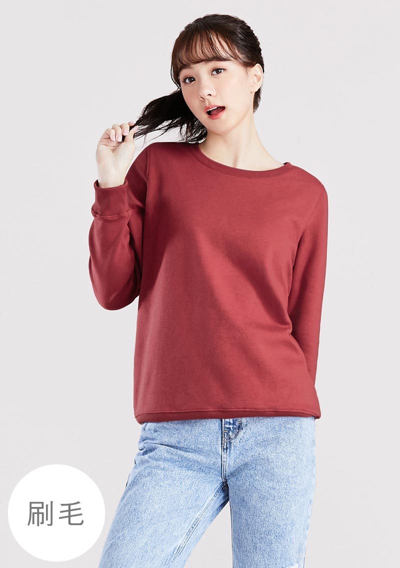 保暖.MIT永續環保材質-圓領刷毛大學T