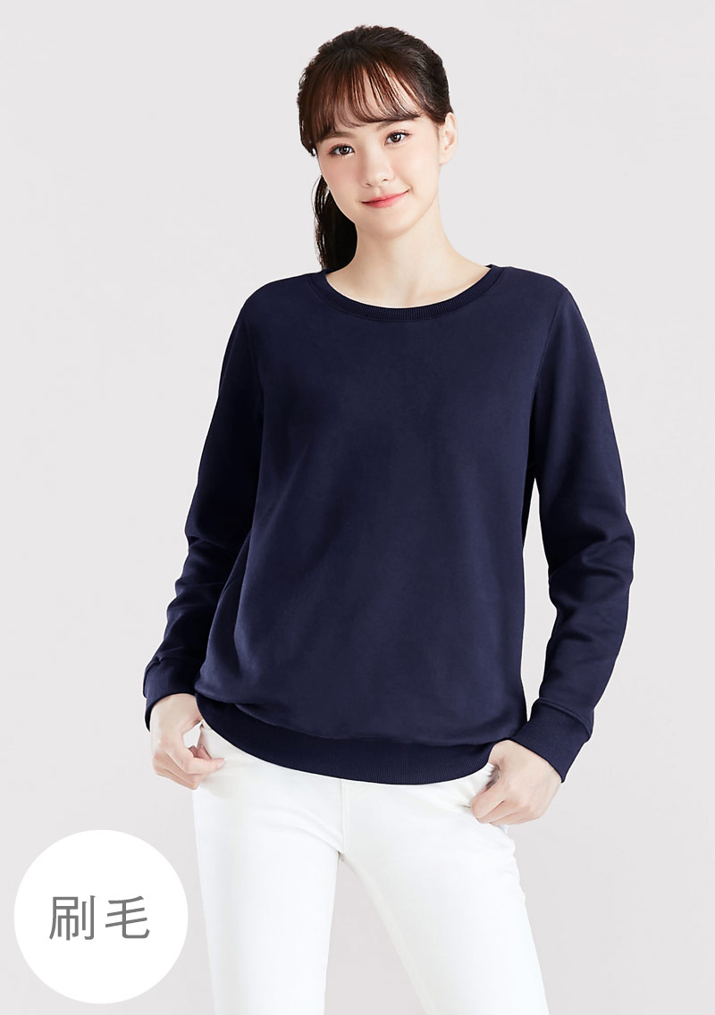 保暖.MIT永續環保材質-圓領刷毛大學T